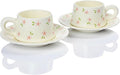 Tea Cup and Saucers, 9.5 oz Floral Tea Cups, Porcelain Teacup, Coffee Cappuccino Espresso Latte Mugs, Floral Design for Party Birthday Cafe Home, Christmas Gifting, flowers Set of 2