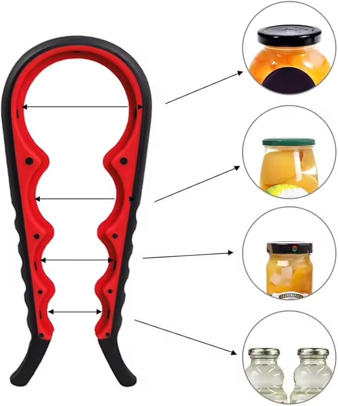 Jar Opener for Seniors & Weak Hands 4 in 1 – Arthritis-Friendly Bottle & Lid Opener with Non-Slip Rubber Grip, Easy Twist, Corkscrew – Essential Kitchen Tool for Elderly
