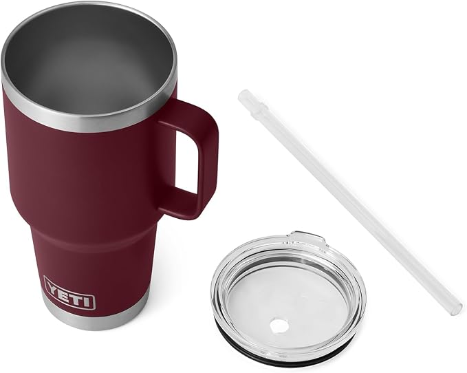 YETI Rambler 35 oz Tumbler with Handle and Straw Lid, Travel Mug Water Tumbler, Vacuum Insulated Cup with Handle, Stainless Steel, Wild Vine Red