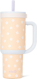 Ello Oasis 24oz Tumbler with Handle & Retracting Straw | Reusable Insulated Stainless Steel Cup 100% Leakproof, Gifts for Teens Women Men | Keeps cold for 24 Hours, Cup Holder Friendly, Orange Daisies