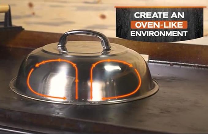 Griddle Accessories Pot Wok Lids - Heavy Duty 12 Inch Round Basting Cover - Stainless Steel - Cheese Melting Dome and Steaming Cover - Best for Use in Flat Top Grill Cooking Indoor Outdoor- 2 Domes