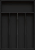 Bamboo Silverware Organizer, Kitchen Drawer Organizer, Utensil Holder, Cutlery Tray & Spoon Flatware Storage with Grooved Drawer Dividers (Black, 9.5''W x 13.5''D)