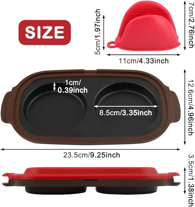 Microwave Egg Cooker with 2pcs Silicone Oven Mitts Heat Resistant, Multi-use Microwave Egg, Cooker & Poacher for Breakfast Sandwiches, Space-Saving Design for Dorms & Offices