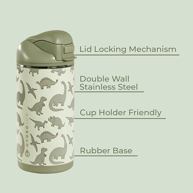 HydroJug Ease2o 14oz Kids Water Bottle with Straw & Chug Lid, Dinosaur