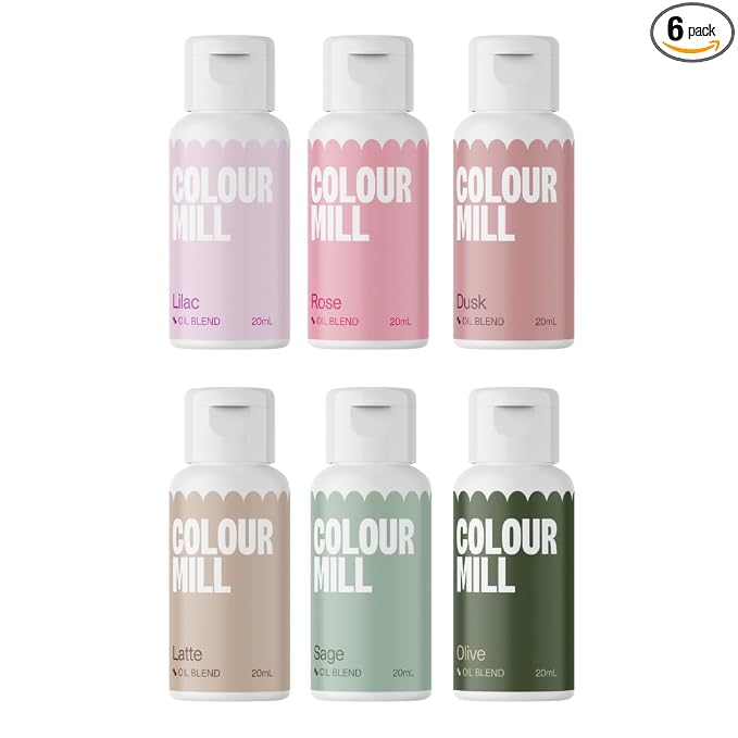 Colour Mill Oil Blend Food Coloring, Botanical Pack - 20 Milliliters Each of 6 Colors: Dusk, Latte, Lilac, Olive, Rose and Sage
