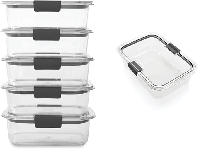 Rubbermaid Brilliance Food Storage Container, BPA free Plastic, Medium, 3.2 Cup, 5 Pack, Clear & Brilliance Food Storage Container, Large, 9.6 Cup, Clear 1991158