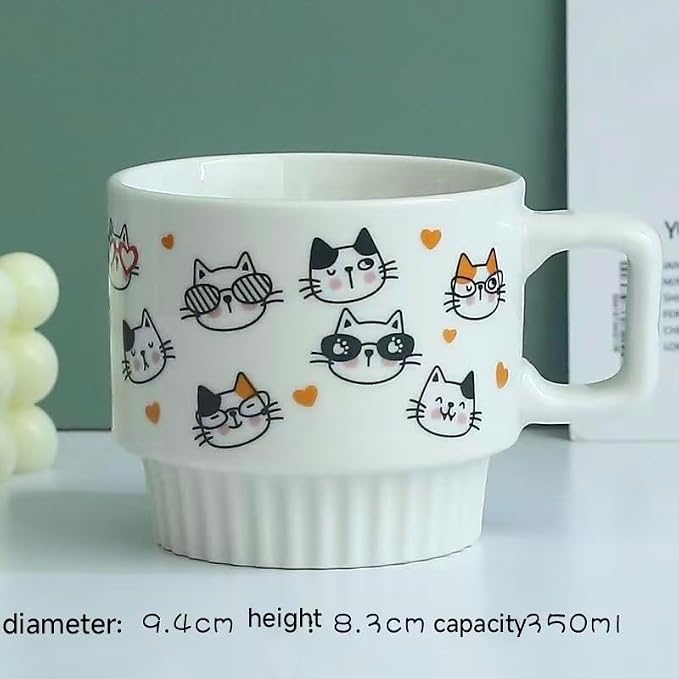 Ceramic Coffee Mugs 12 oz, Cups Set of 4, Mug for Coffee Milk Latte Cappuccino Tea, for Office Home shwasher Microwave Freezer Safe（Cat）