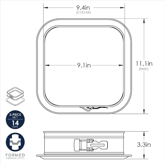 Nordic Ware Square Springform 2 Piece Nonstick Baking Pan, 14 Cup Capacity, Cheesecake Baking Mold with Removable Bottom