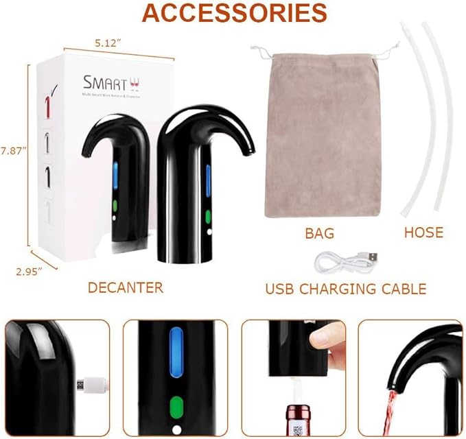 Electric Wine Aerator, Wine Aeration and Decanter Wine Dispenser Spout Pourer,Wine Accessories Gifts for Wine Lovers (Black 2)