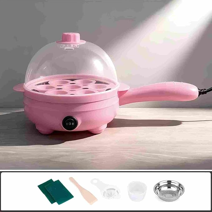 Boiled Egg Cooker 450W,Hard Boiled Eggs Cooker Electric 7 Egg Capacity,Plastic,Auto Power Off with Measuring Cup,Compact,Easy for Kitchen,Travel,Pink (Pink)