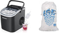 EUHOMY Countertop Ice Maker - with Handle, 26lbs in 24Hrs, 9 Ice Cubes Ready & Perfect Stix Plastic Ice Bags 10 Lb. with Cotton Draw String Closure Pack 50 Bags.