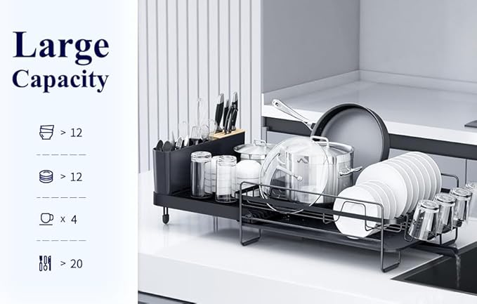 Adjustable Over The Sink Dish Drying Rack, Large Capacity Stainless Steel Kitchen Counter Organizer with Ventilated Design - Rustproof & Space-Saving for Home Cooks