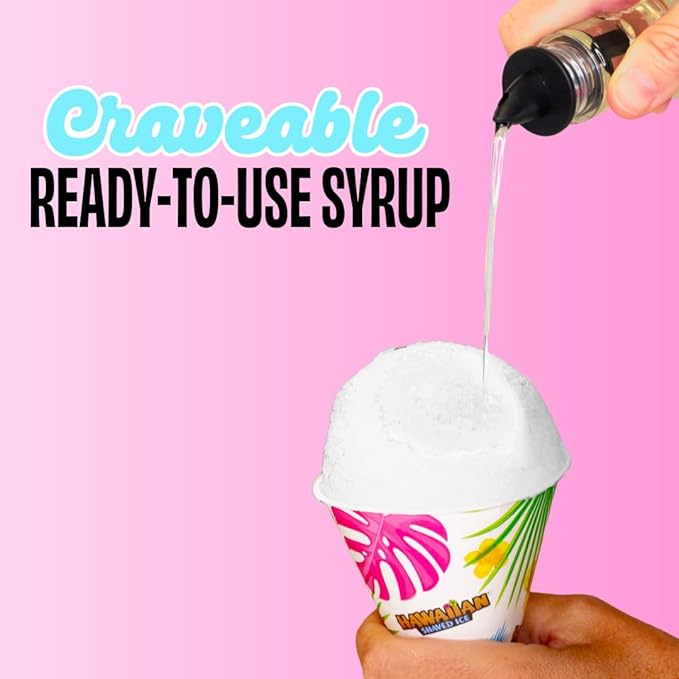 Hawaiian Shaved Ice Vanilla Syrup - Nut Soy Dairy Free - Flavor Fluffy & Crunchy Snow Cones - Shelf Stable - Makes 8 Servings - 16 ounces