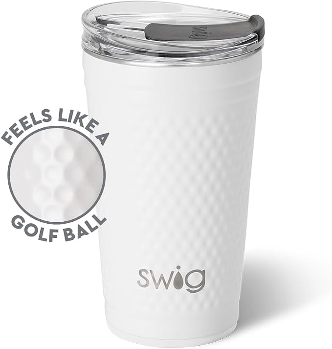 Swig Life 24oz Party Cup, Stackable Insulated Travel Coffee Tumbler with EZ Slider Lid, Cup Holder Friendly, Stainless Steel 24 oz Tumbler, Reusable Coffee Mug (Golf Ball)