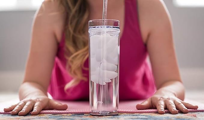 STRATA CUPS 24 Clear Skinny Tumblers with Lids and Straws | 16oz Reusable Cup Double-Wall Clear Tumbler with Lid and Straw, Durable Acrylic Tumblers With FREE Straw Cleaner & Name Tags