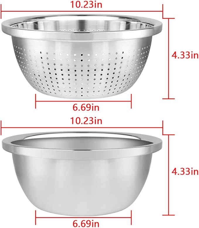 Linkidea 304 Stainless Steel Colander with Bowl Set of 2, Kitchen Strainer, Washer, Drainer Basket with Basin for Vegetable, Fruits, Pasta, Salad Mixing, Food Prep, Heavy Duty & Dishwasher Safe