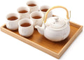 Dujust Japanese White Porcelain Tea Set - Teapot, 6 Tea Cups, Tray & Stainless Infuser - Plum in Golden
