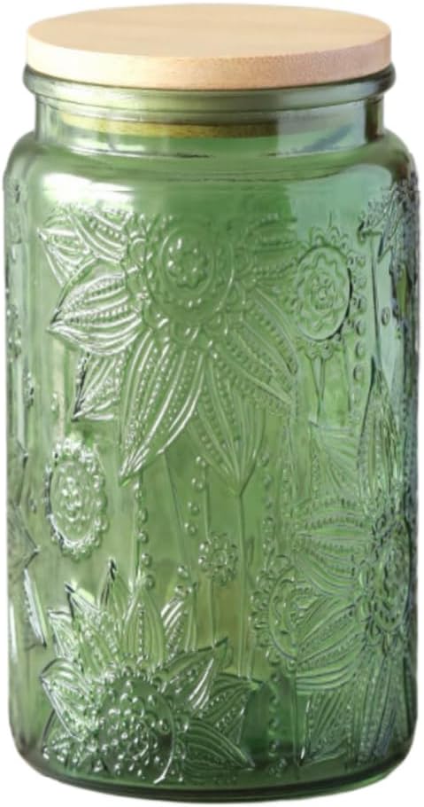 ANSQU Green Glass Canister, 34oz Candy Jar with Lid, Vintage Colored Mason Jars for Kitchen Decorative Jar for Coffee Tea Candy Cookies, Cute Jars (Green, 1 Pack)
