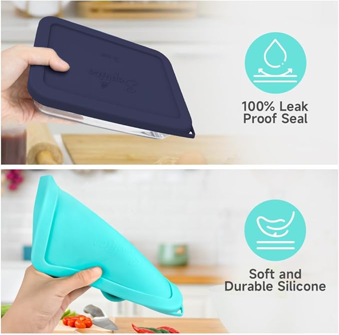 Sophico 3 Cup Rectangle Silicone Storage Cover Lids Replacement for Pyrex 7210-PC Glass Bowls, Container not Included (MINT, 2 Pack)