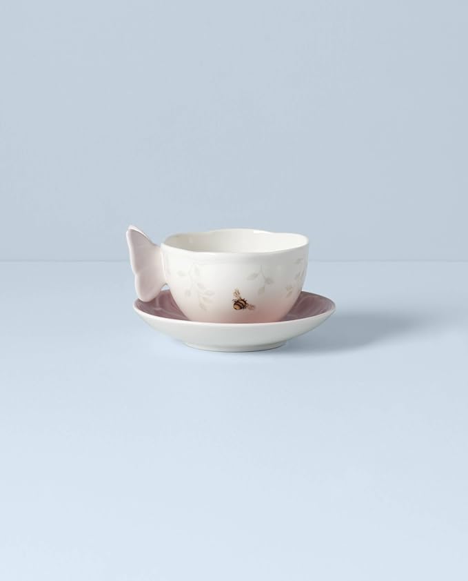 Lenox Butterfly Meadow Figural Cup and Saucer Set, Pink