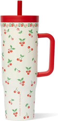 Corkcicle Cruiser Insulated Tumbler - Stainless Steel Tumbler with Handle & Straw, Leak Proof for Cold Drinks, Triple Insulated, Spill Proof, Cupholder Friendly, BPA-Free - 40oz - Rifle Paper Cherries