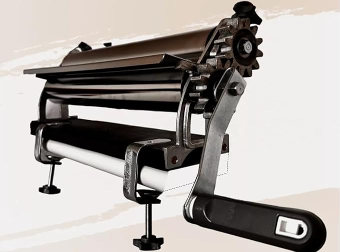 15.75in (40cm) Chrome Dough Laminator – Manual Pasta Maker for Noodles, Breads, Pizza, and Pastry – Adjustable Thickness Control, Durable Cast Iron and Steel Construction