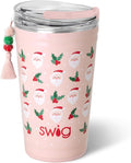 Swig Life 24oz Party Cup, Stackable Insulated Travel Coffee Tumbler with EZ Slider Lid, Cup Holder Friendly, Stainless Steel 24 oz Tumbler, Reusable Coffee Mug (Holly Jolly)