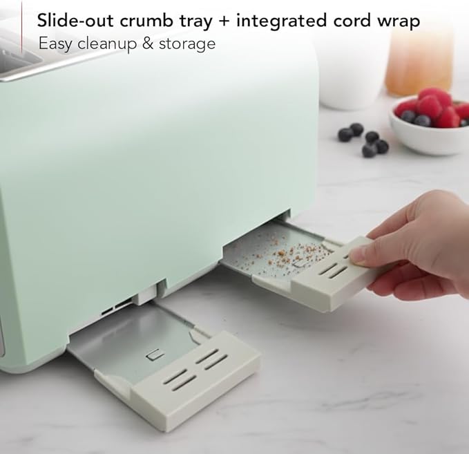 OVENTE Electric 4-Slice Toaster Machine with 6-Shade Selector Setting, Cancel Button, Defrost Function, Crumb Tray, 1400W Power and Wide Slots for Bagels, Waffles and Puff Pastry, Light Blue TS4410LBL