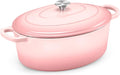 TeamFar 7QT Oval Dutch Oven, Enameled Cast Iron Dutch Oven Pot with Lid, For Bread Baking/Stewing/Braising/Frying, Suitable for Various Stoves, Non-stick & Easy Clean, Pink