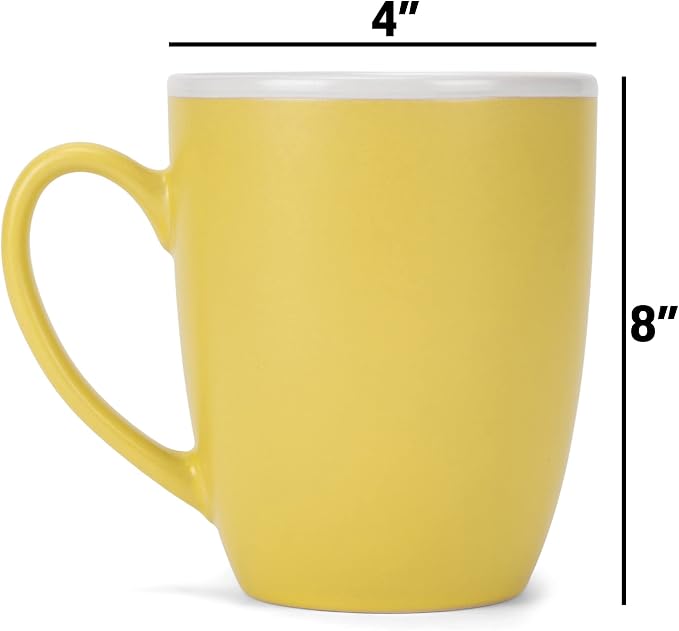 Elanze Designs Solid Color Yellow White Interior 16 ounce Matte Ceramic Mugs Matching Set of 4