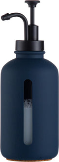 Enra Glass Soap Dispenser with Window,17oz Blue Hand Soap Dispenser Stainless Steel Hand Pump,Countertop Lotion Bottle for Bathroom Kitchen(Blue-Liquid