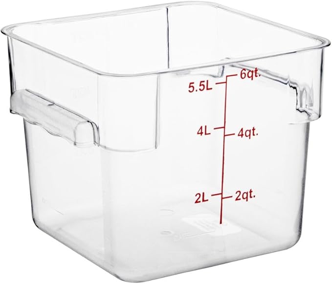 Soro Essentials- 6 qt. Polycarbonate Square Food Storage Container with Graduated Markings Clear Color- Stackable Storage Bin Plastic Food Container with Handle for Pantry Organizer Storage Kitchen