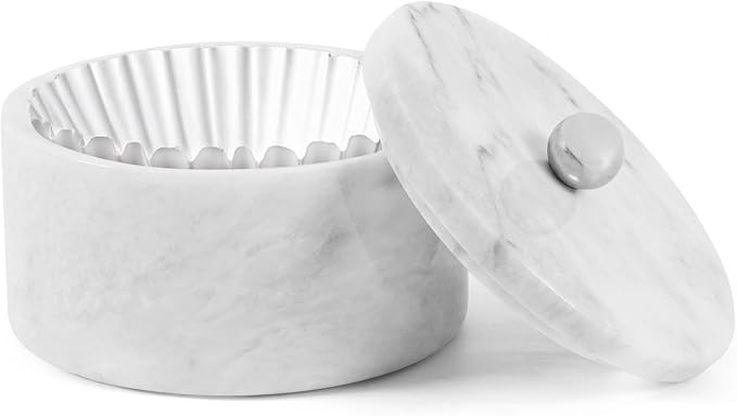 Marble Coffee Filter Holder – 6 inch Handmade White Coffee Filter Holder with Lid, Storage Organizer for Kitchen Countertop & Bar Decor