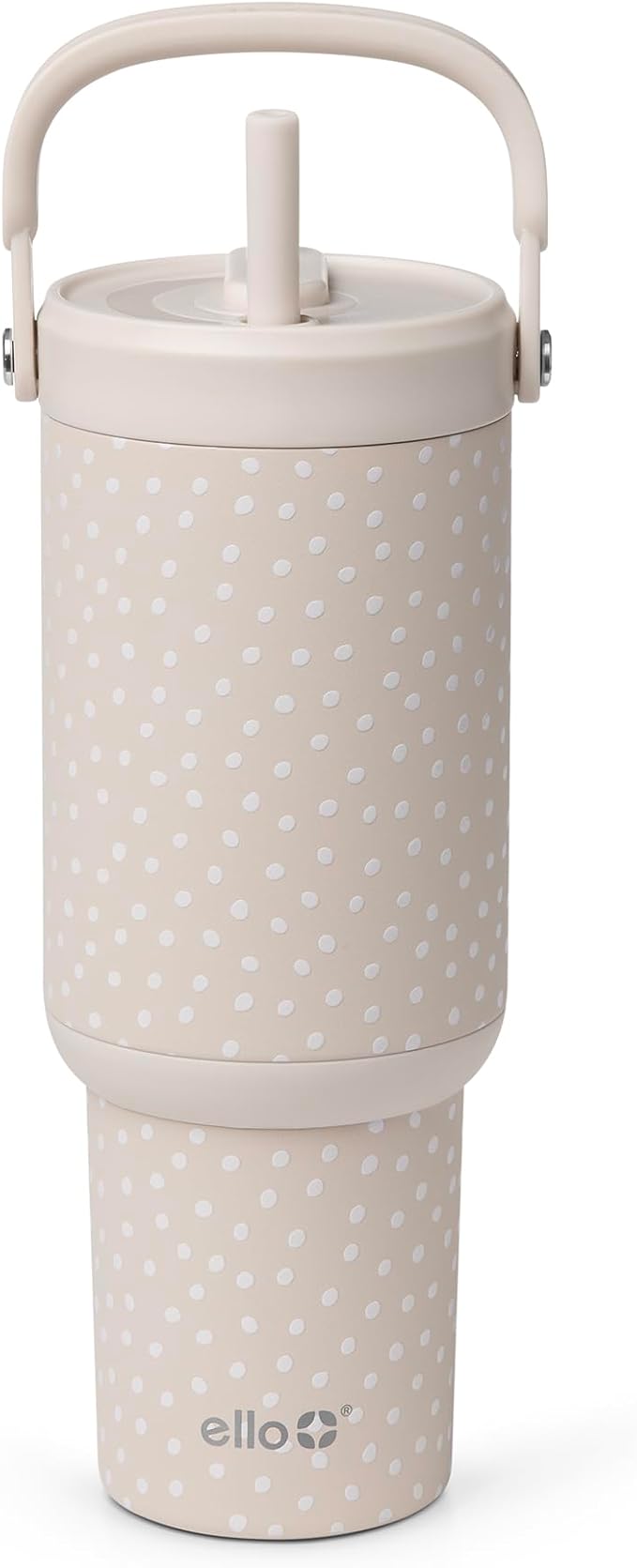 Ello Oasis Go+ 26oz Tumbler with Top Handle and Retracting Straw | Reusable Insulated Stainless Steel Cup, 100% Leakproof Water Bottle, 24 Hours Cold, Cup Holder Friendly For Travel | Wild Dot