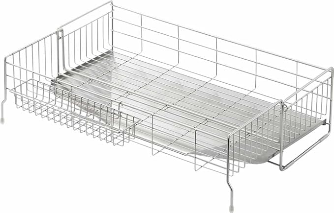 Yoshikawa 1305934 Dish Drainer, Made in Japan, Stainless Steel, 7.9-14.6 x 22.4 inches (20-37 x 57 cm), Sink Side, Expandable Deep Type