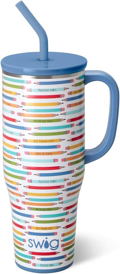 Swig Life 40oz Mega Mug, 40 oz Tumbler with Handle and Straw, Cup Holder Friendly, Dishwasher Safe, Stainless Steel, Insulated Teacher Tumbler (Teacher Life)