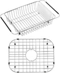 SANNO Dish Drying Rack, Expandable Dish Drainer Over Sink Kitchen Sink Grate Stainless Steel Sink Protector