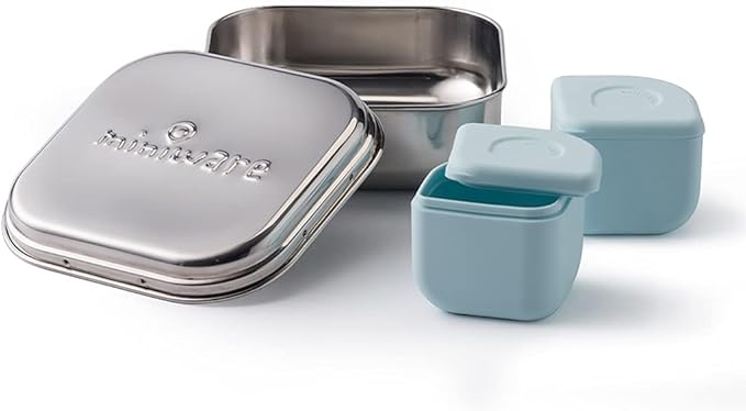 Miniware GrowBento Box and 2 Silipods | Stainless Steel food grade silicone bento containers - Bento Lunch Box for Kids and Silicone Storage Containers | Bento Box for Kids (Steel+ Aqua)