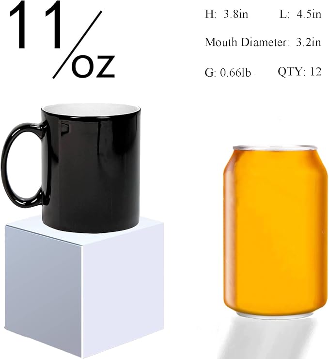 ABBSH Color Changing Coffee Mugs, Sublimation Mugs Magic Mugs Tazas Magicas Para Sublimacion Cups Heat Sensitive Coffee Mugs 11 OZ Set of 12