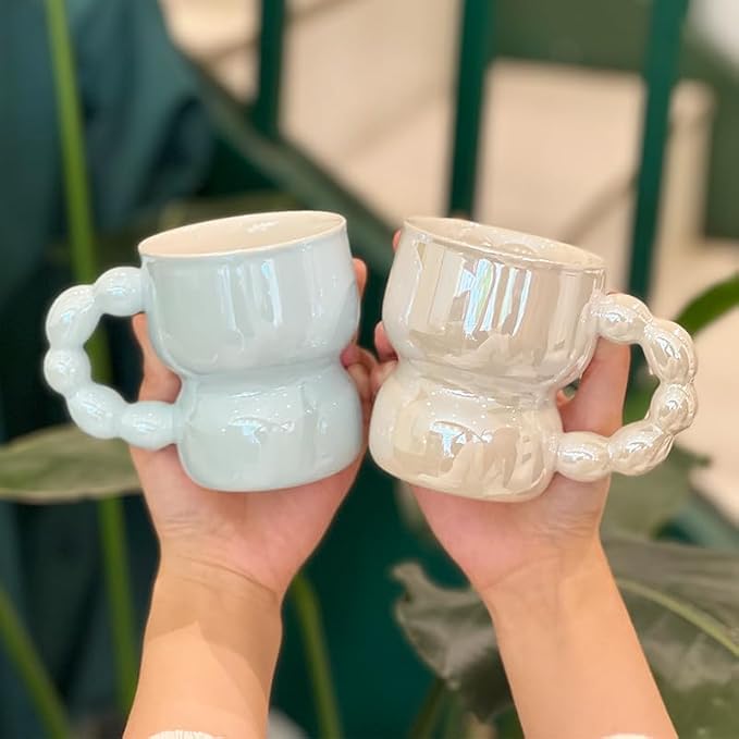 Pearl Ceramic Coffee Mug for Tea Latte Milk Cute Love Shape Cup for Home Office Women Gift 6.5 oz (Pearl Purple 2, 300 ml)