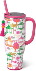 Swig Life 30oz Mega Mug, 30oz Tumbler with Handle and Straw, Large Insulated Tumblers, Cup Holder Friendly Travel Mug, Stainless Steel 30 oz Tumbler, Reusable Insulated Water Bottle (Pagoda Paradise)