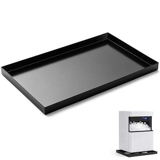 Wesiti 1 Pcs Ice Maker Drain Pan 24" x 15" x 1.5" Water Damage Prevention Galvanized Steel Welded Ice Maker Drain Pan, Leak-Proof Corrosion-Resistant, for Household and Commercial (Black)