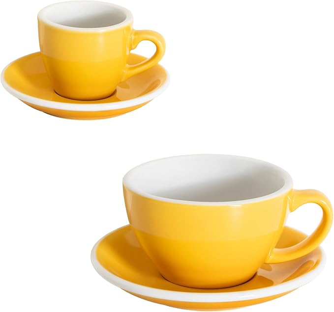Loveramics Set of 1 x 300ml Latte Art Cup Saucer + 1 x 80ml Espresso Cup Saucer (Yellow)