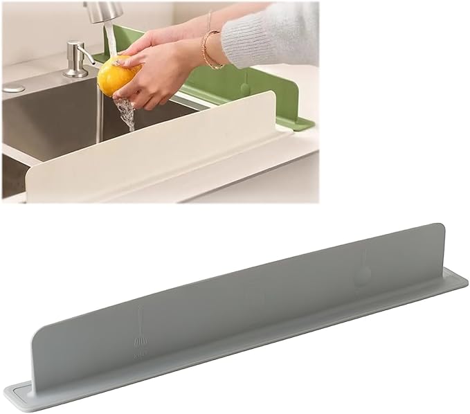 Silicone Sink Splash Guard, 2025 New Silicone Sink Water Retaining Board for Kitchen, Portable Water Retaining Strip Reusable Water Splash Guard for Bathroom Countertop (Silicone, Gray)