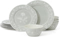 Martha Stewart Dinnerware Set - Maiden Crown 12-Piece Dish Set, Sage Green – New Bone China Ceramic Plates & Bowls – Floral Design – Service for 4 – Microwave & Dishwasher Safe