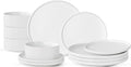 12 Piece Ceramic Plates and Bowls Sets for 4, Modern White | Stoneware Dinnerware Set, Dishwasher & Microwave Safe, Handcrafted, Perfect for Family and Gatherings
