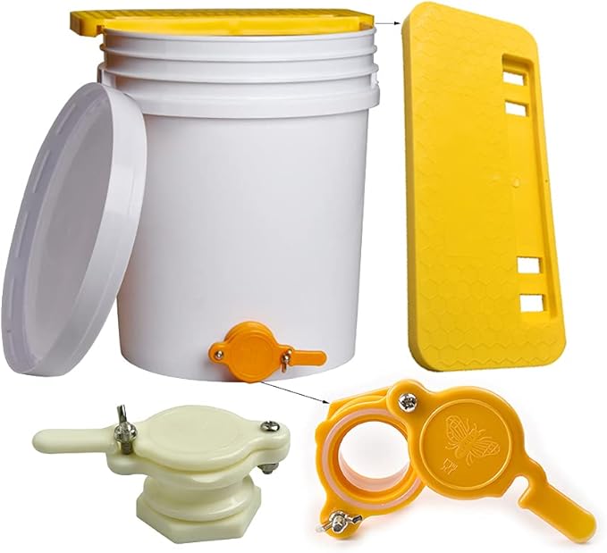 5 Gallon Plastic Honey Bucket Kit - 10pcs Honey Harvesting Tool Set with Gate Valve, Filter & Beekeeping Supplies | Home Apiary Harvesting Equipment