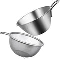 BESTonZON 1set Stainless Steel Rice Rinser Strainer with Handle Fine Mesh Sieve Drainer for Kitchen Use for Washing Rice Fruits and Vegetables and Easy to Clean