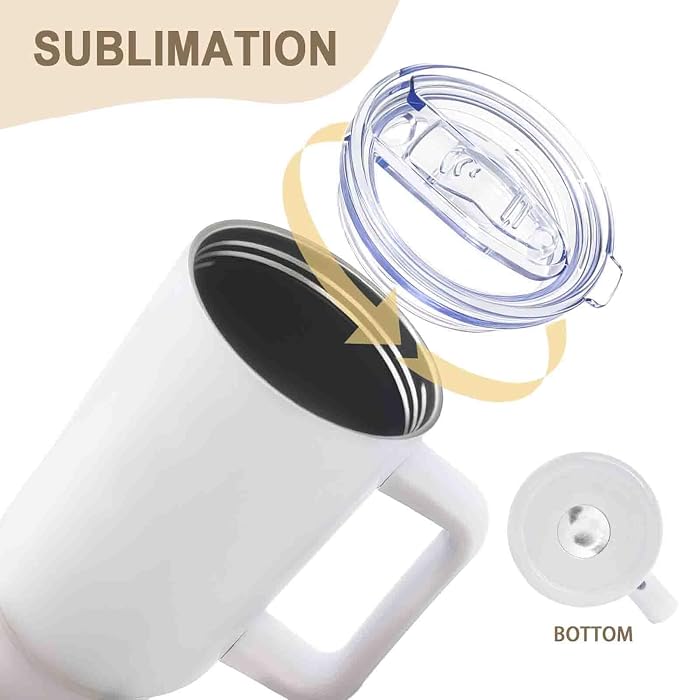 YOUKE OLA 12 Pack Sublimation Tumblers 40oz with Handle Blanks Stainless Steel Insulated Large Tumbler Bulk Coffee Travel Cups for Tumbler Heat Press Sublimation Oven Printing, White