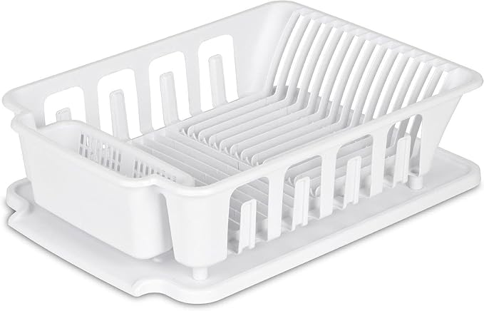 For Sterilite 2-Piece Large Kitchen Sink Tabletop Set Dish Rack Drainer. White
